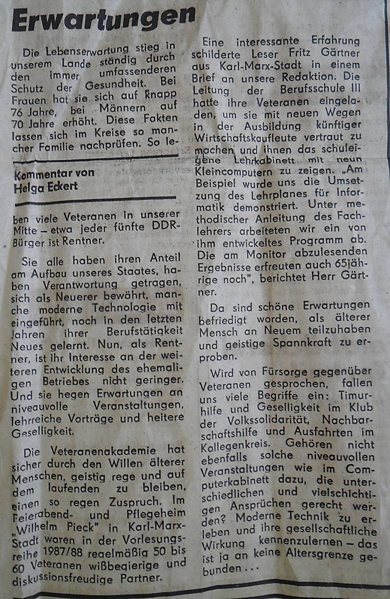 Kommentar in der Freien Presse, 29.06.1988